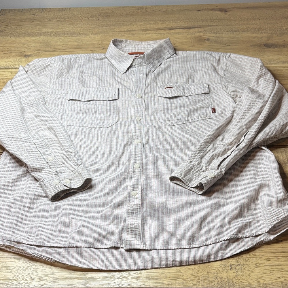 Men’s Simms Beige PlaidCasual Button-Down Shirt Size XL